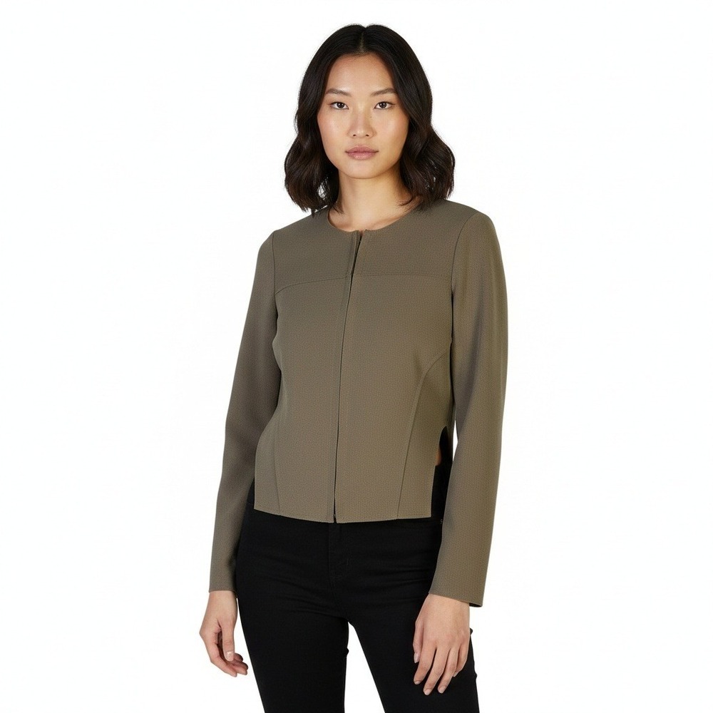 NWT Zara‎ Womens Minimalist Jacket Size L Taupe Side Slit Modern Classiccore